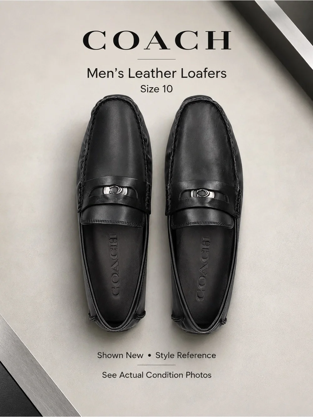 Coach Black Leather Slip-On Penny Loafers